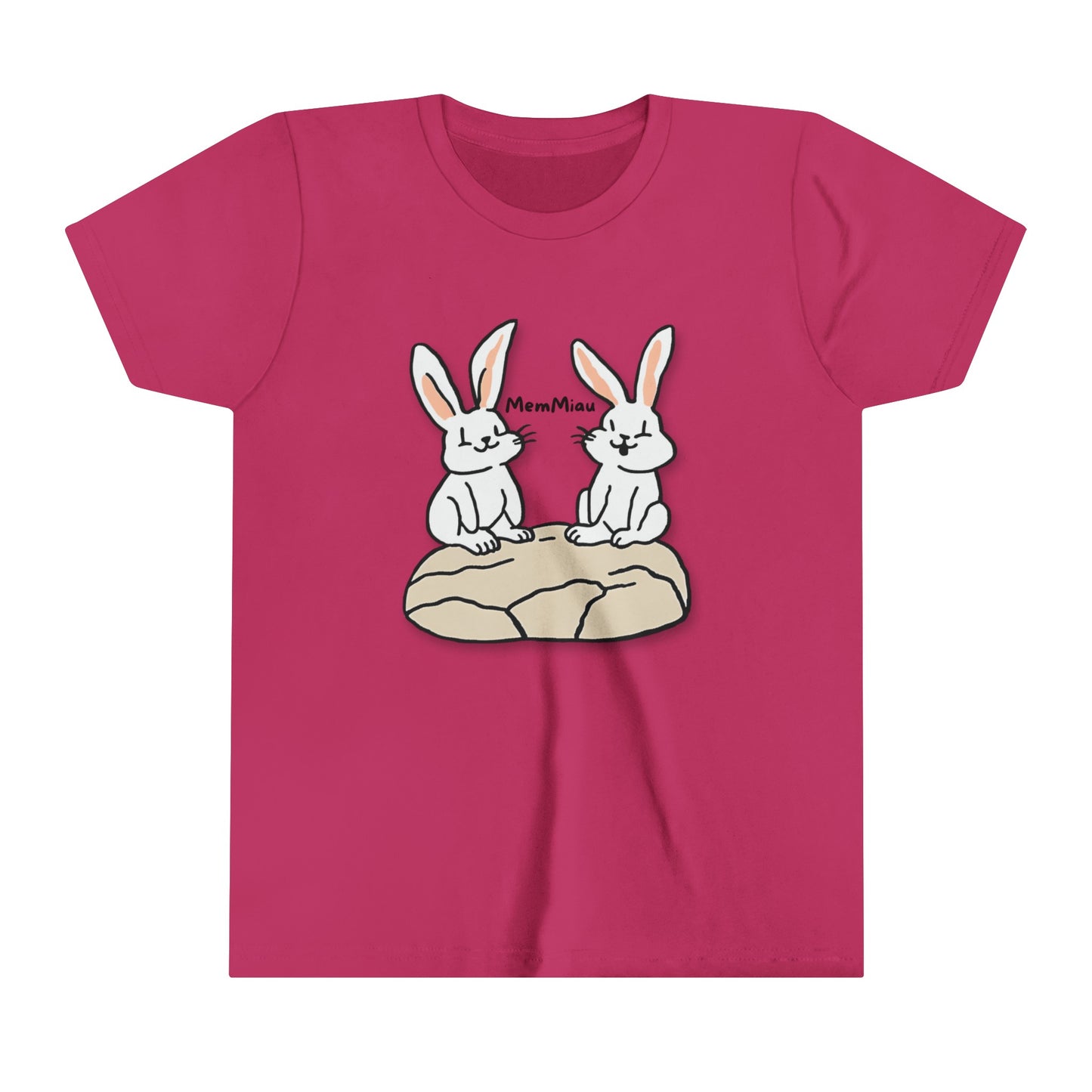Kurzarm-T-Shirt mit zwei abenteuerlustigen Kaninchen Mem-Meow