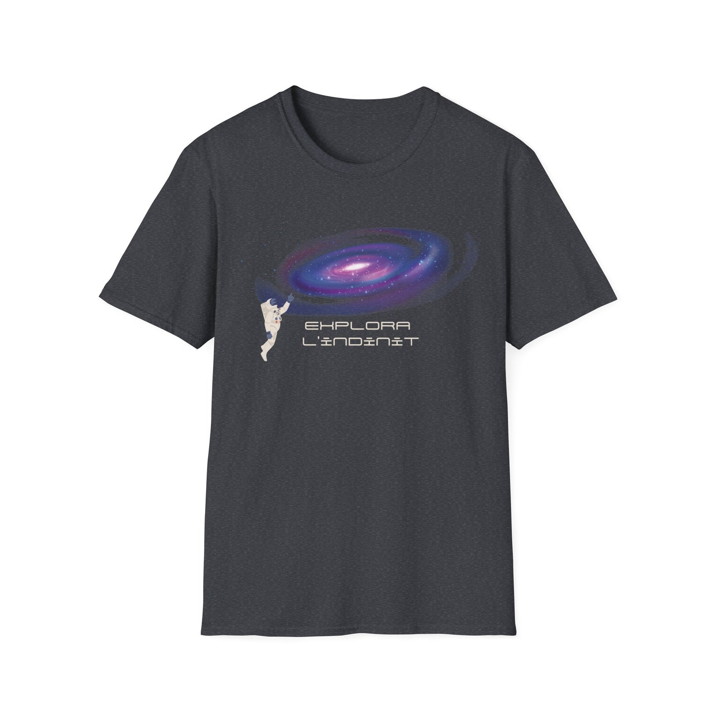 Unisex-Kurzarm-T-Shirt mit einem Satz auf Katalanisch über das Sonnensystem.