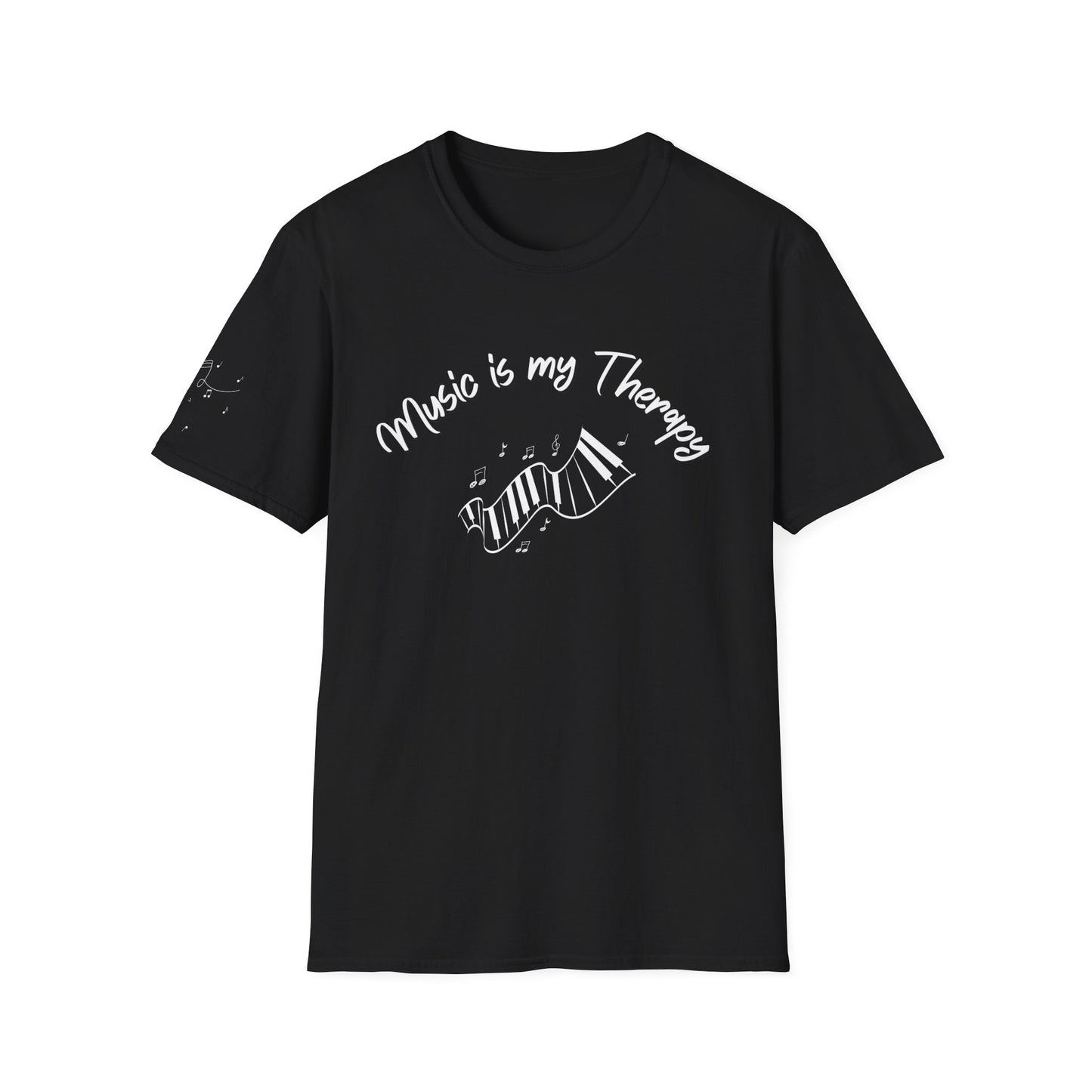 Kurzarm-T-Shirt mit Klavierdesign (Musik ist meine Therapie)