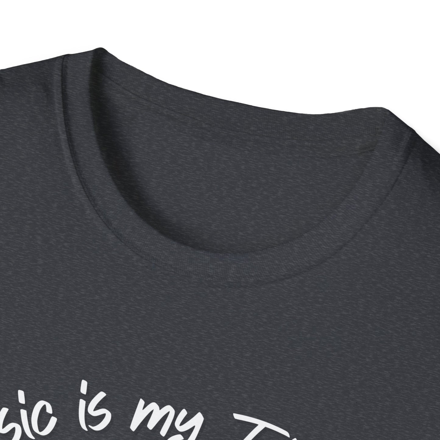 Kurzarm-T-Shirt mit Klavierdesign (Musik ist meine Therapie)