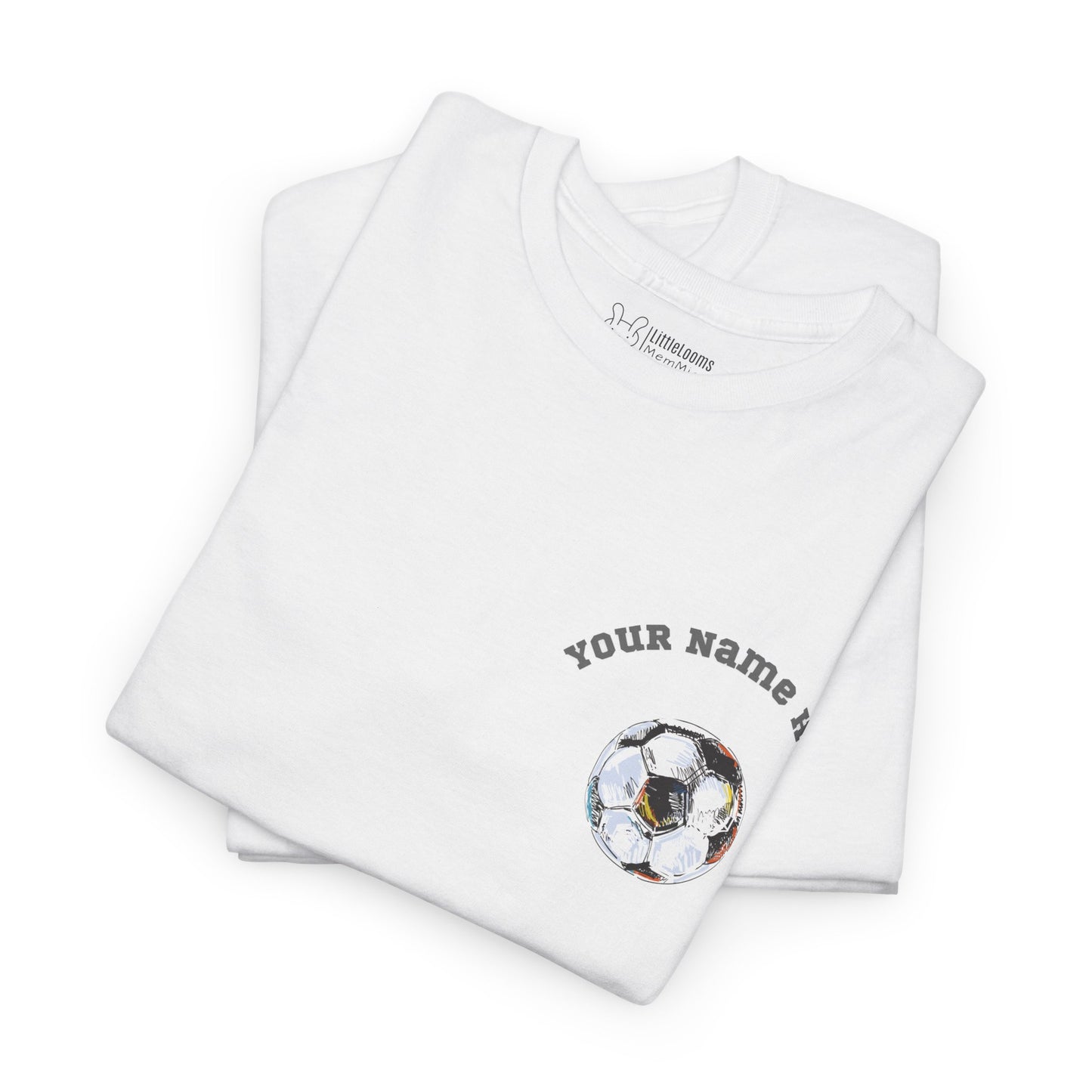Camiseta unisex manga corta personalizable. Diseño de pelota de fultbo y para personalizar con un nombre.