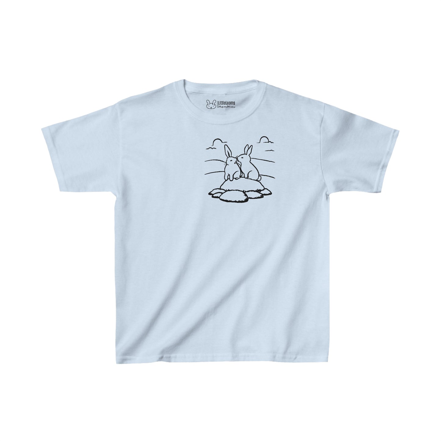 Camiseta manga corta con diseño de dos conejos (estilo bolsillo)