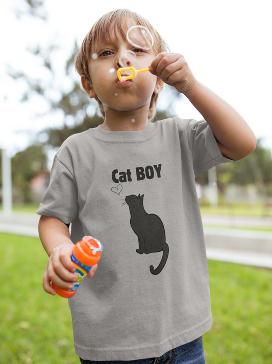 Short sleeve t-shirt with cat design for boys