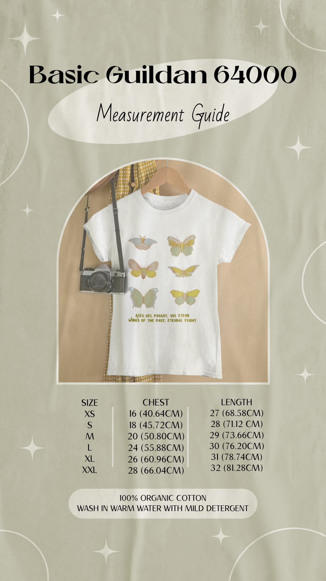 Vintage Unisex ethisches und nachhaltiges T-Shirt mit bodenlosen Schmetterlingen – Gildan