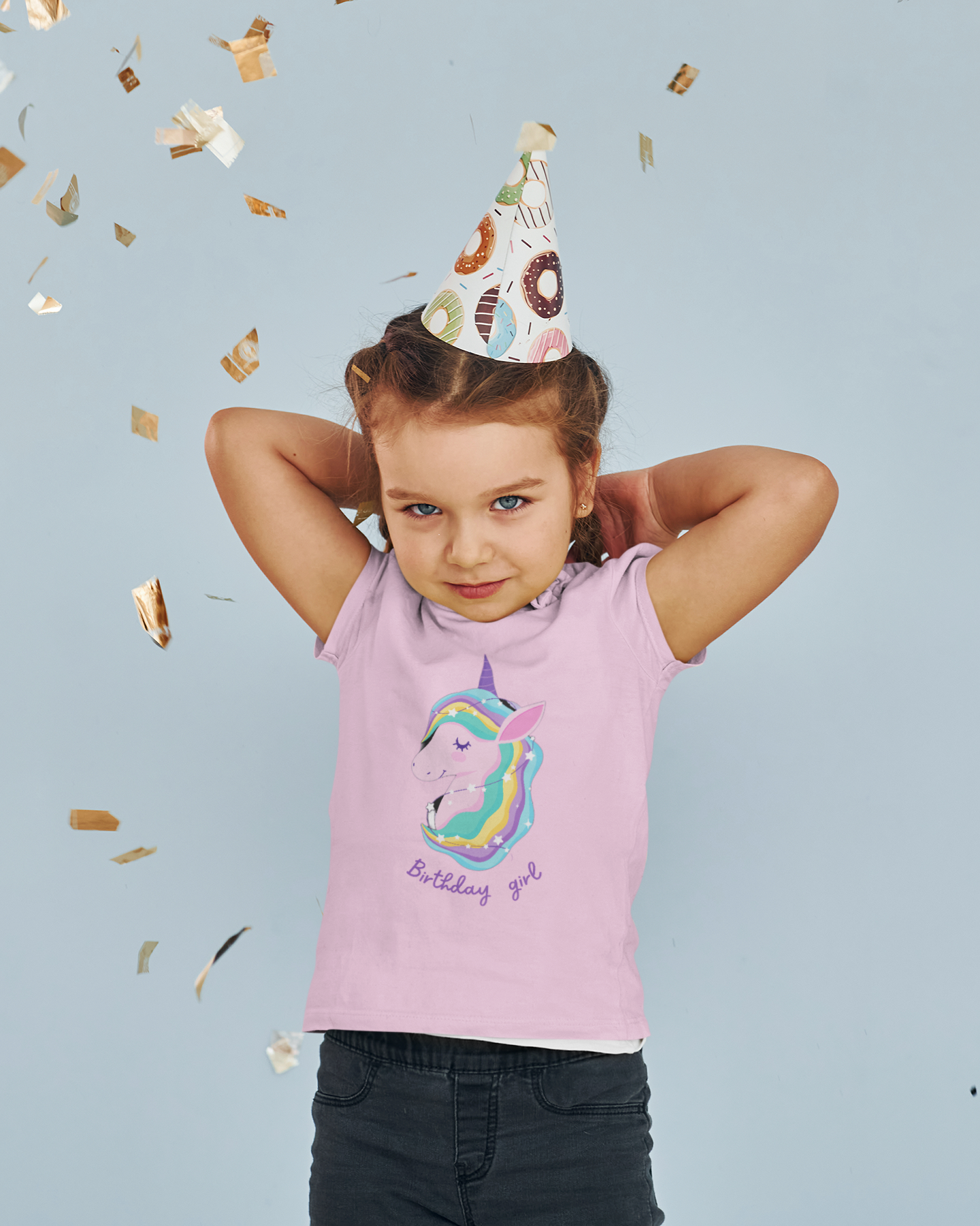 Camiseta manga corta con diseño de unicornio para cumpleaños de niña